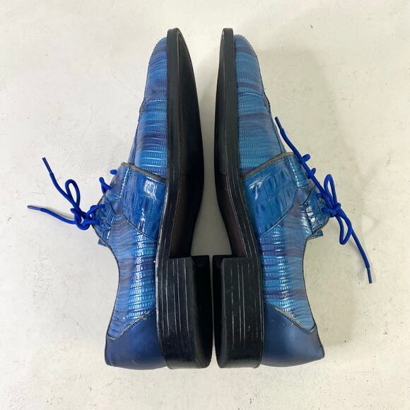 SIO Electric Blue Faux Alligator Crocodile Square Toe Oxford Shoes Sz 10 - Picture 10 of 10